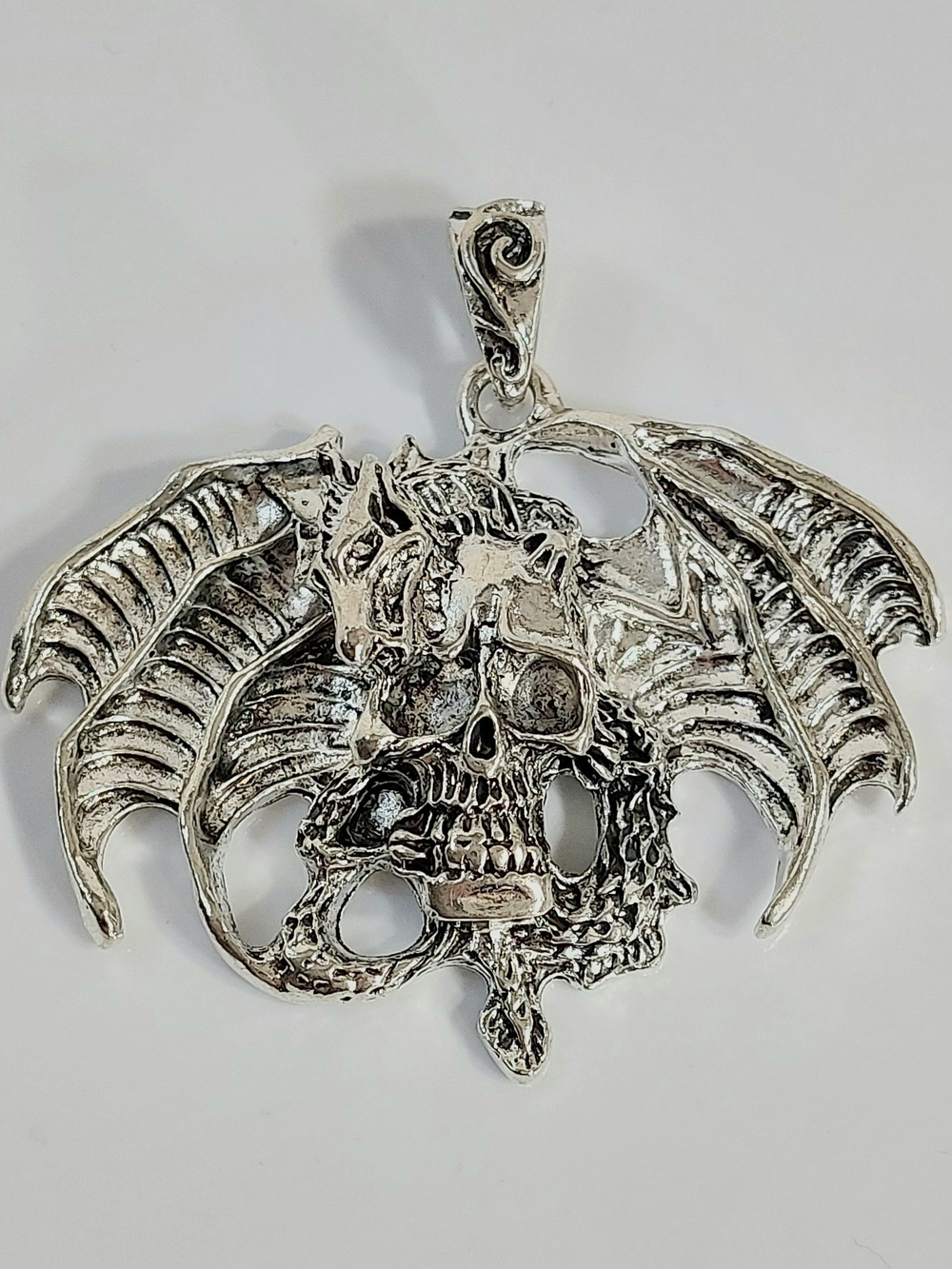 Silver Dragon Skull Pendant Necklace - Gothic Home Accent